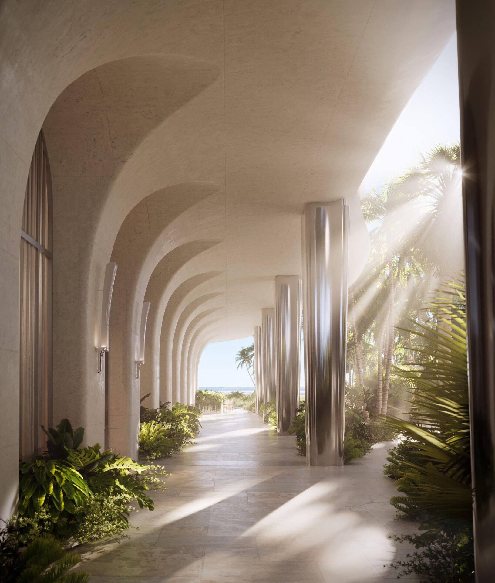 Architectural colonnade with botanical gardens at Shore Club Private Collection