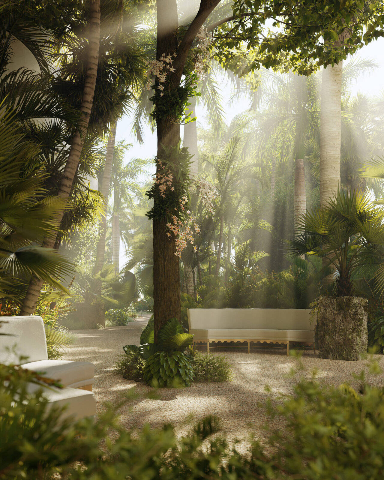 Botanical gardens interwoven through the property