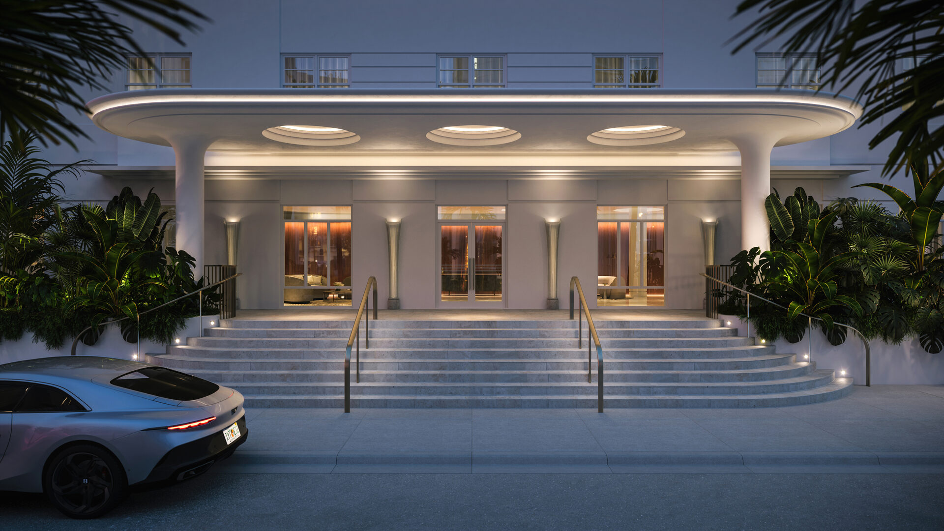 Cromwell House private entrance at evening
